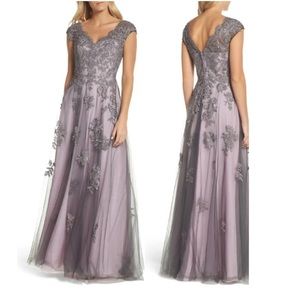 La femme Embellished Mesh A-Line Gown #23449